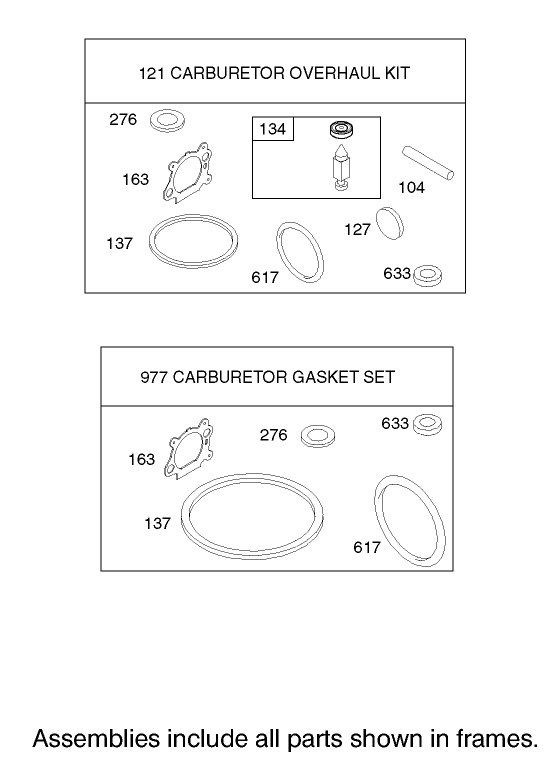 Carburetor Overhaul Kit Assembly Engine Briggs and Stratton Model 124K02-0110-B1