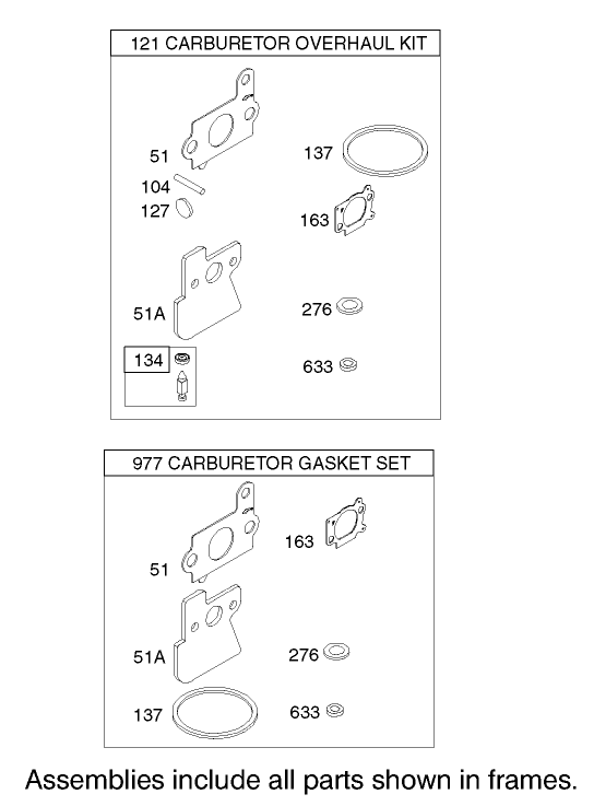 Carburetor Overhaul Kit Assembly Engine Briggs and Stratton Model 122602-0111-E1