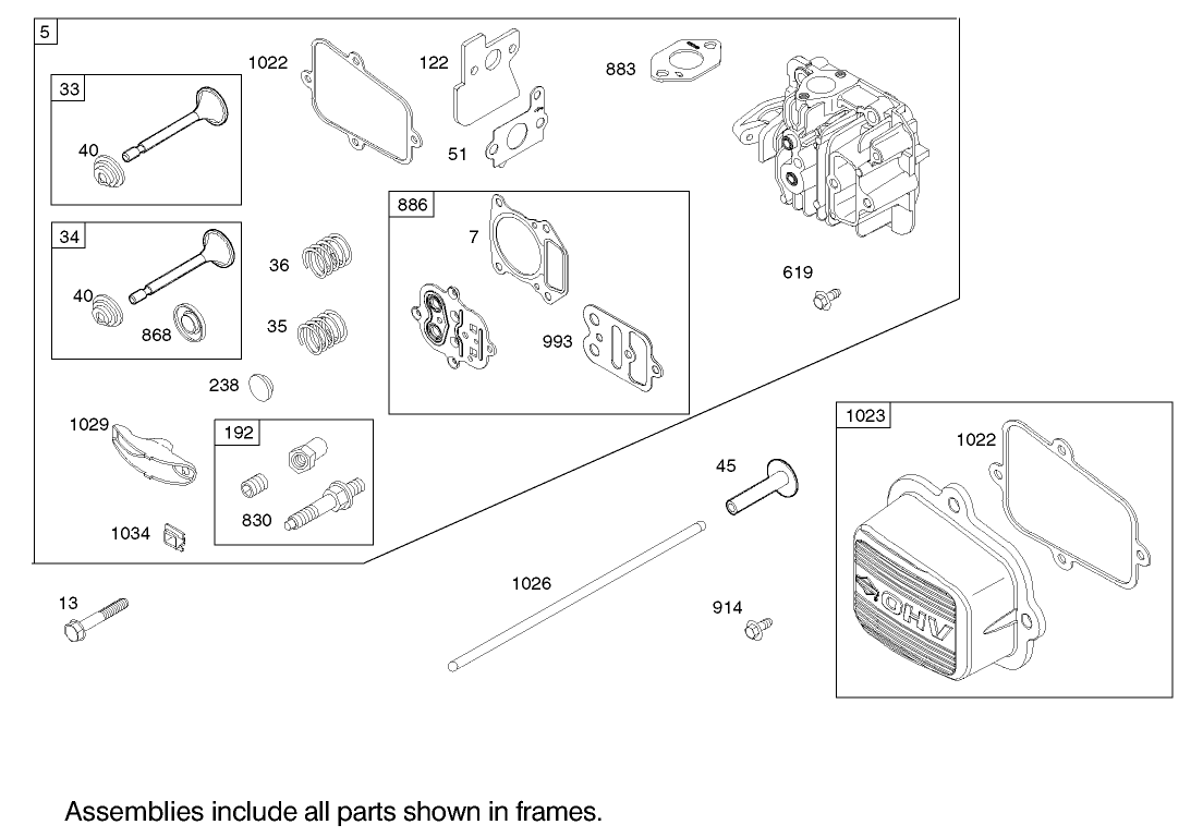 Cylinder Head Assembly Engine Briggs and Stratton Model 122607-0118-E1