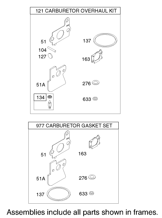 Carburetor Overhaul Kit Assembly Briggs and Stratton Model 122607-0116-E1