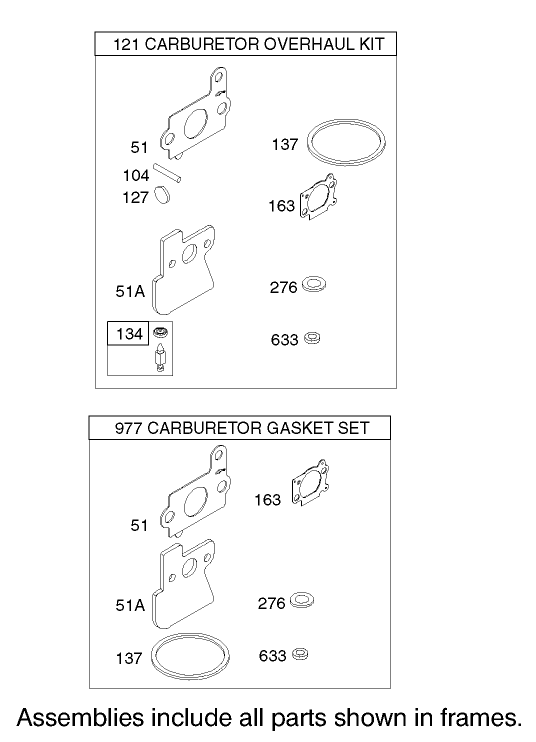Carburetor Overhaul Kit Assembly Briggs and Stratton Model 122602-0120-E1