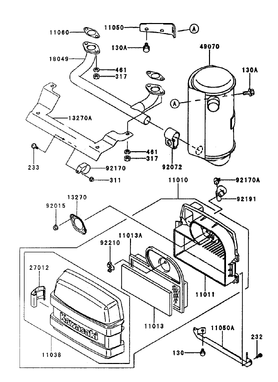 Air Filter / Muffler Assembly Kawasaki FH500V-AS29