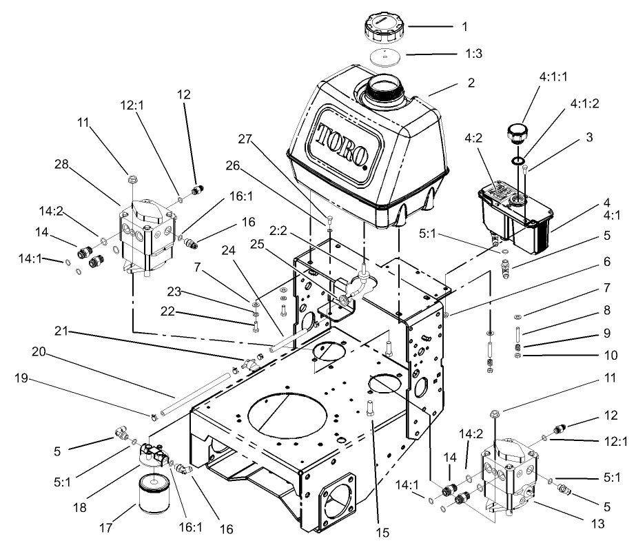 Fuel Tank, Hydraulic Tank, Pump and Filter Assembly