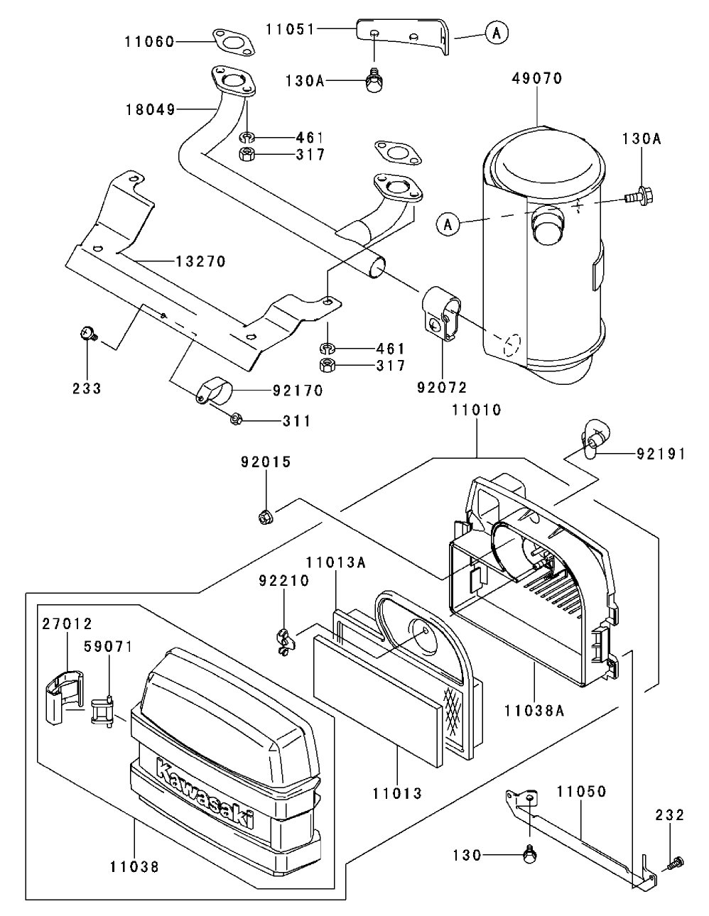Air Filter/Muffler Assembly Kawasaki FH500V-AS30