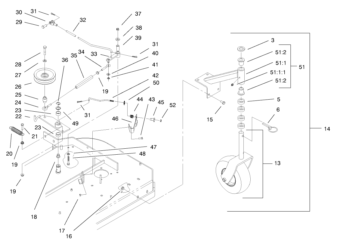 Front Caster and Blade Brake Assembly