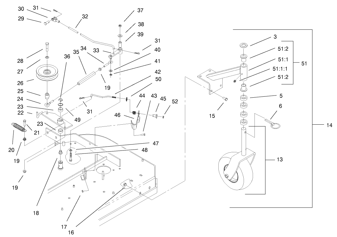 Front Caster and Blade Brake Assembly