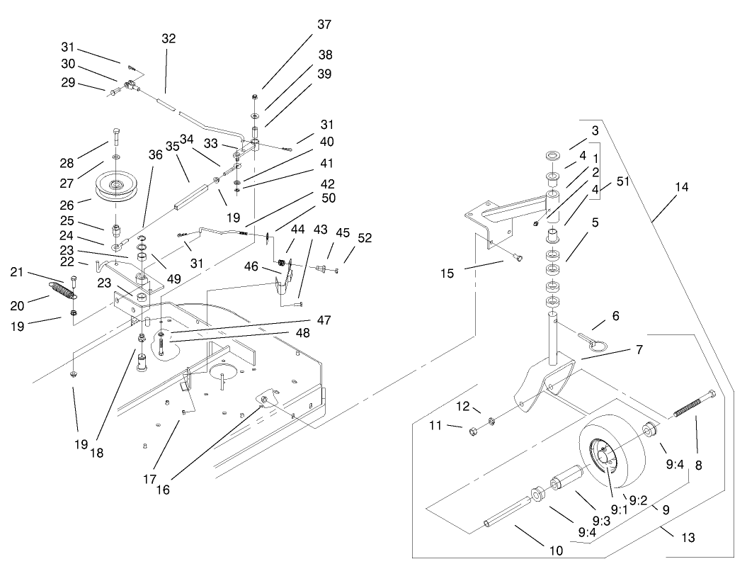 Front Caster and Blade Brake Assembly