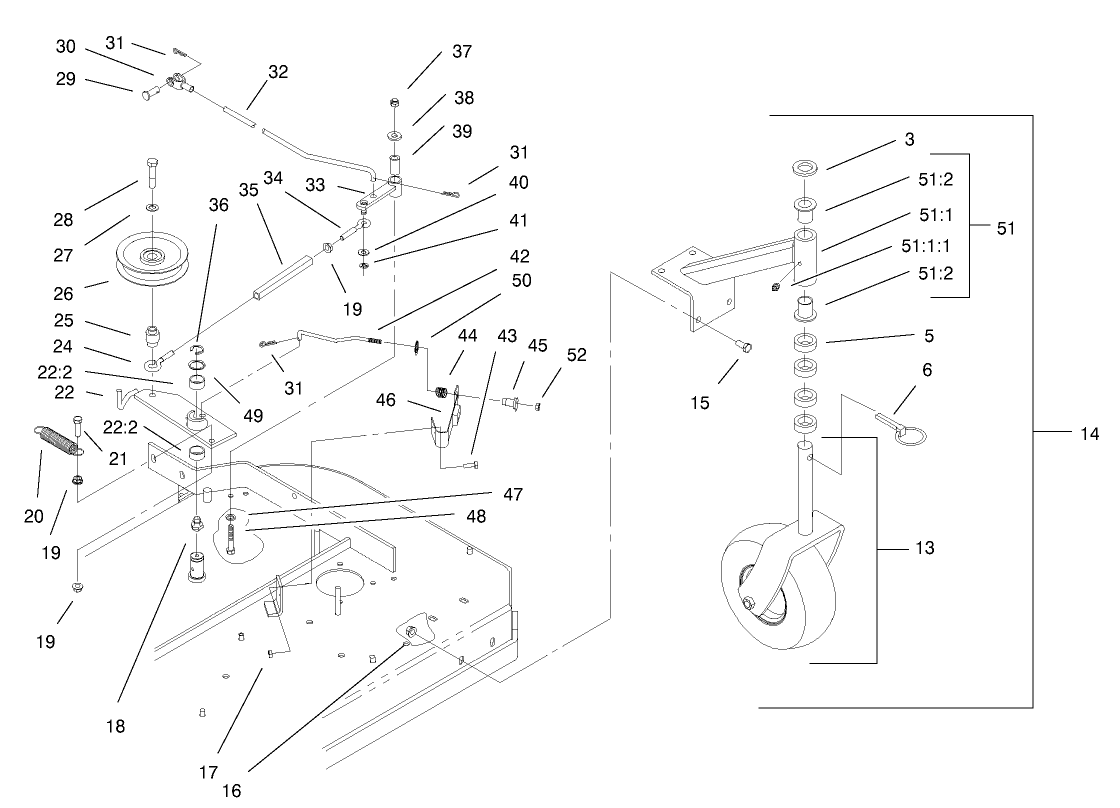 Front Caster and Blade Brake Assembly
