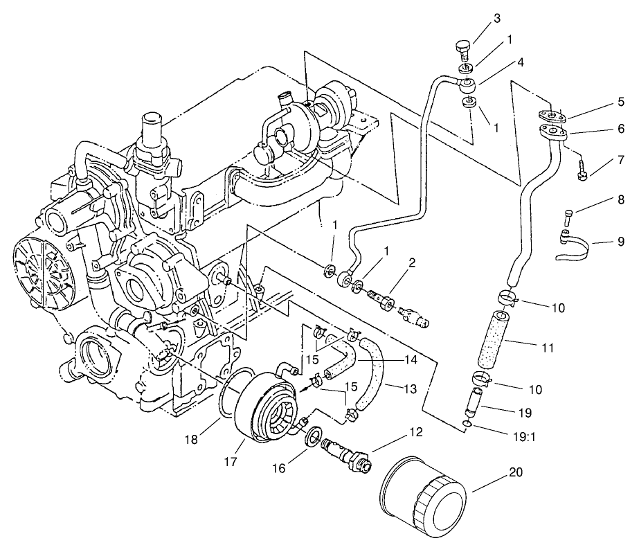 Filter, Oil Cooler, and Pipe Assembly
