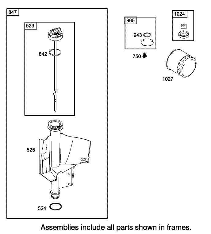 Oil Filter, Tube and Pump Assembly Engine Briggs and Stratton Model 286H77-0121-E1