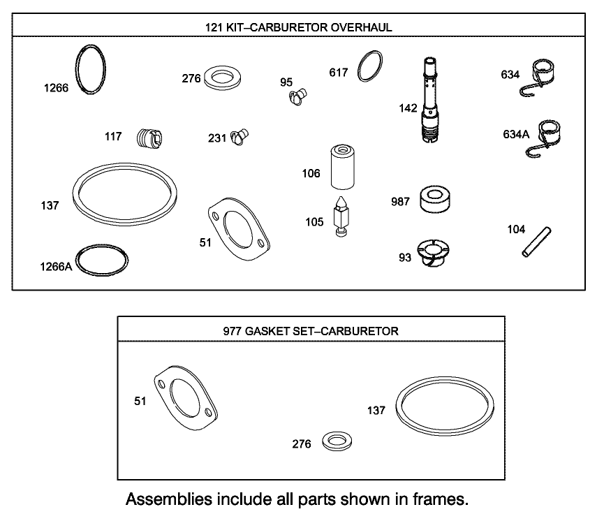 Carburetor Overhaul Kit Assembly Engine Briggs and Stratton Model 286H77-0121-E1