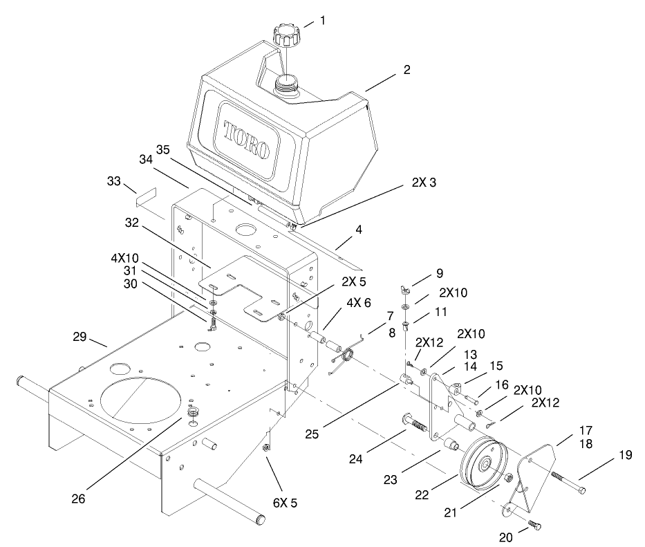 Fuel Tank and Idler Pulley Assembly