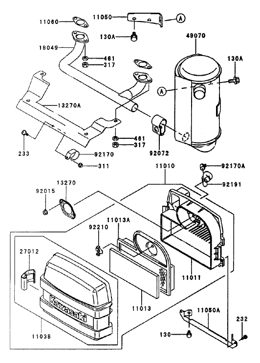 Air Filter/Muffler Assembly Kawasaki FH500V-AS25