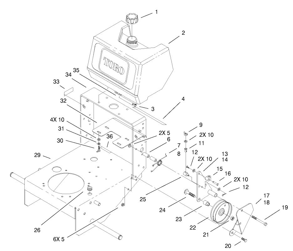 Fuel Tank and Idler Bracket Assembly