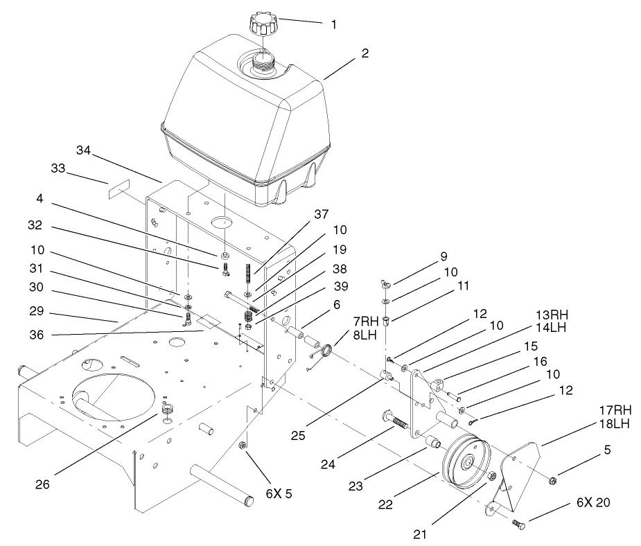Fuel Tank and Idler Bracket Assembly