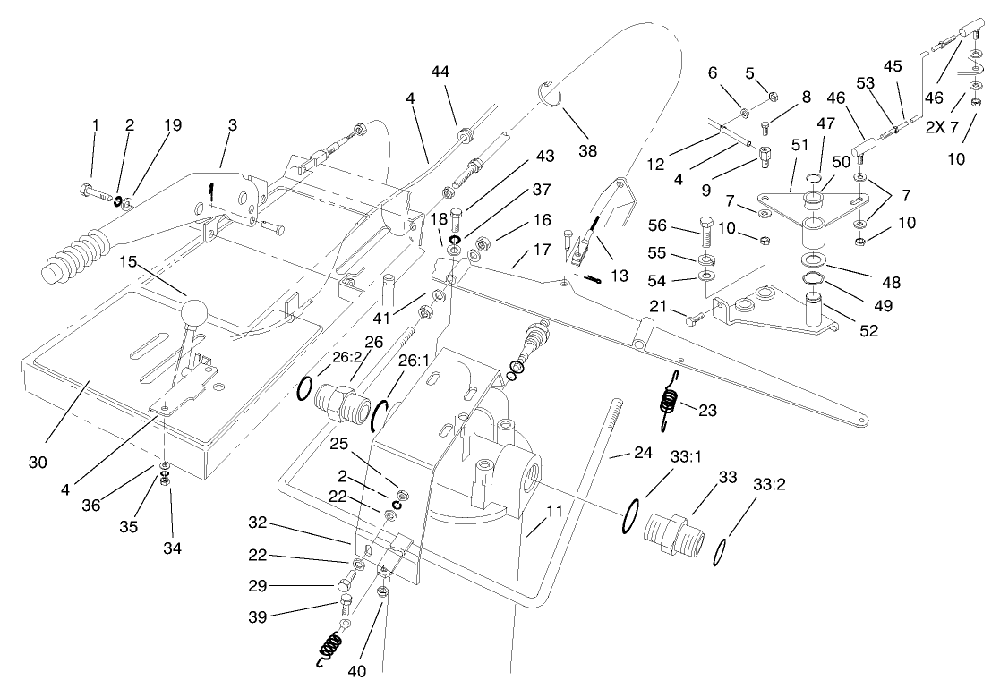 Parking Brake, Throttle and Oil Filter Assembly