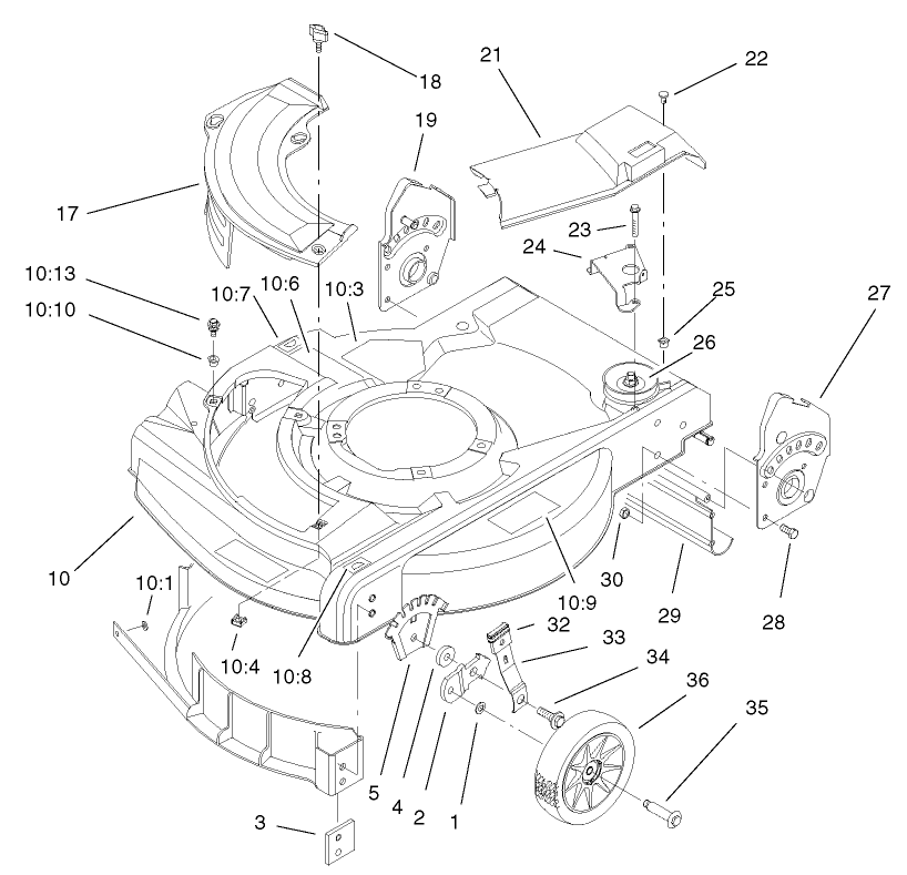 Housing, Handle Bracket and Wheel Assembly