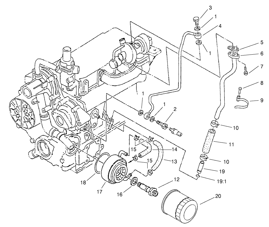 Filter, Oil Cooler, and Pipe Assembly