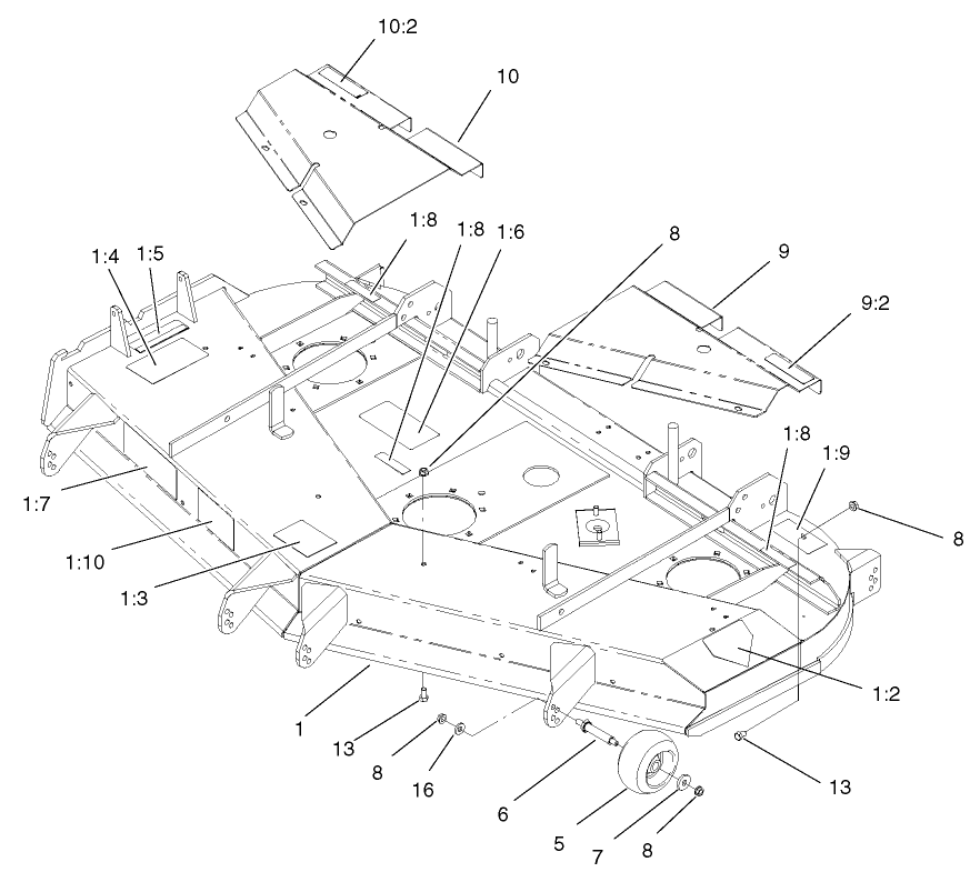 Deck, Deflector and Roller Assembly