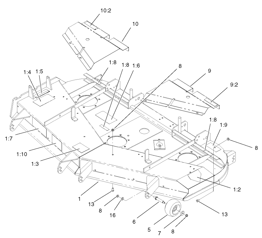 Deck, Deflector and Roller Assembly