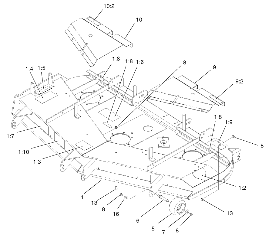 Deck, Deflector and Roller Assembly