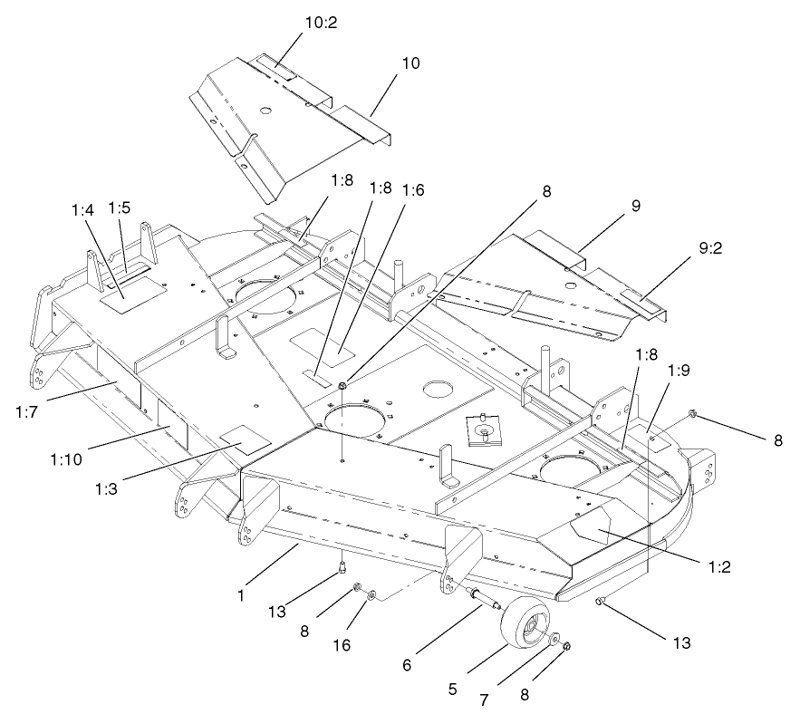 Deck, Deflector and Roller Assembly
