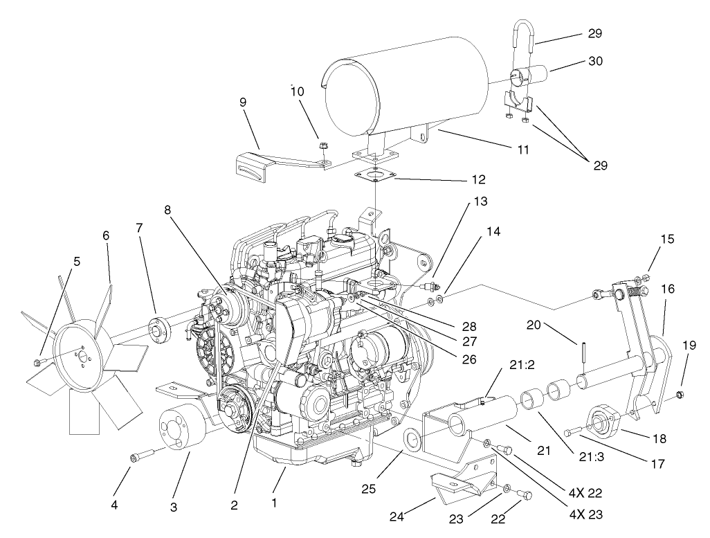 Engine and Mounting Components Assembly