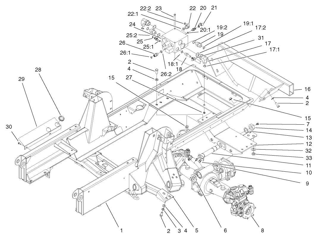 Frame, Rear Axle Mount and Bumper Assembly
