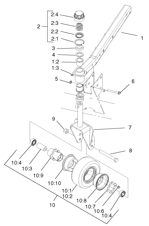 Castor Arm and Tire Assembly (Front Deck)