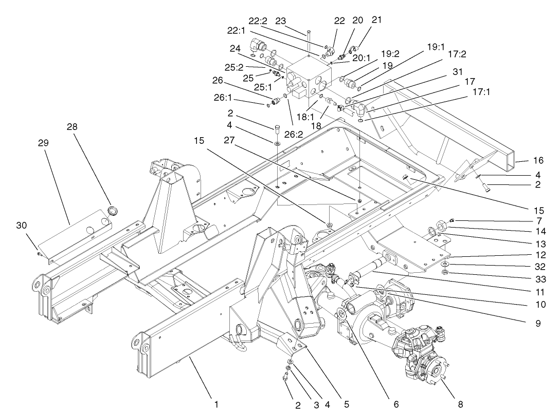 Frame, Rear Axle Mount and Bumper Assembly
