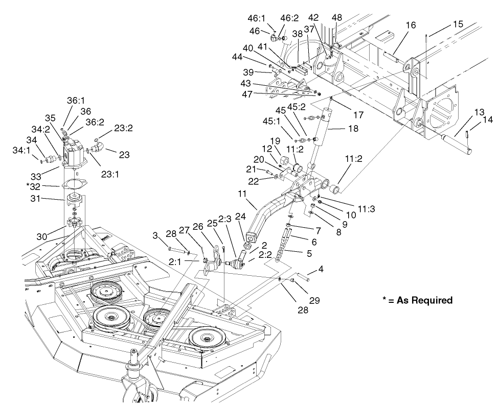 Front Deck Lift Arm and Cylinder Assembly