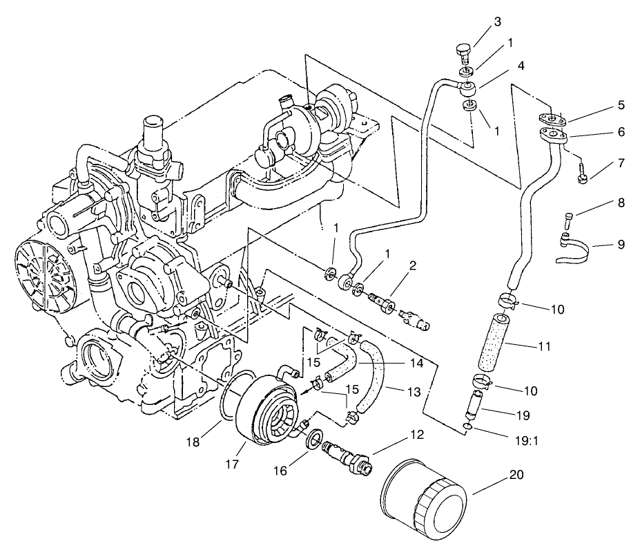 Filter, Oil Cooler and Pipe Assembly