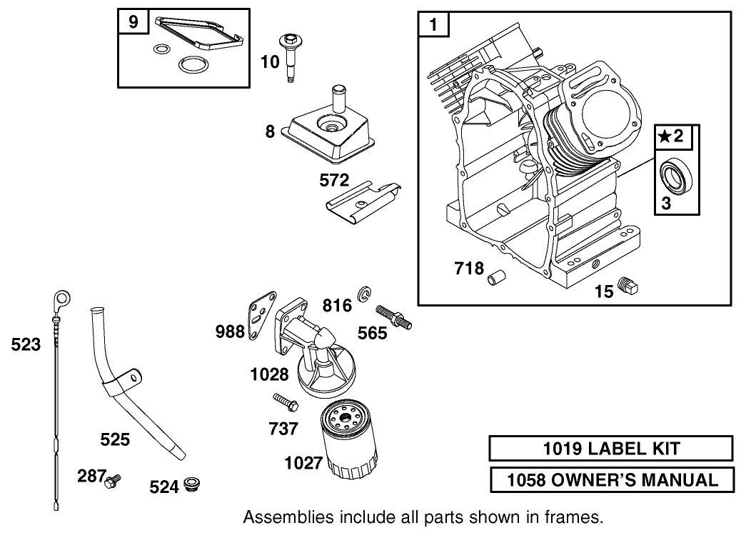Cylinder, Oil Filter and Dipstick Assembly