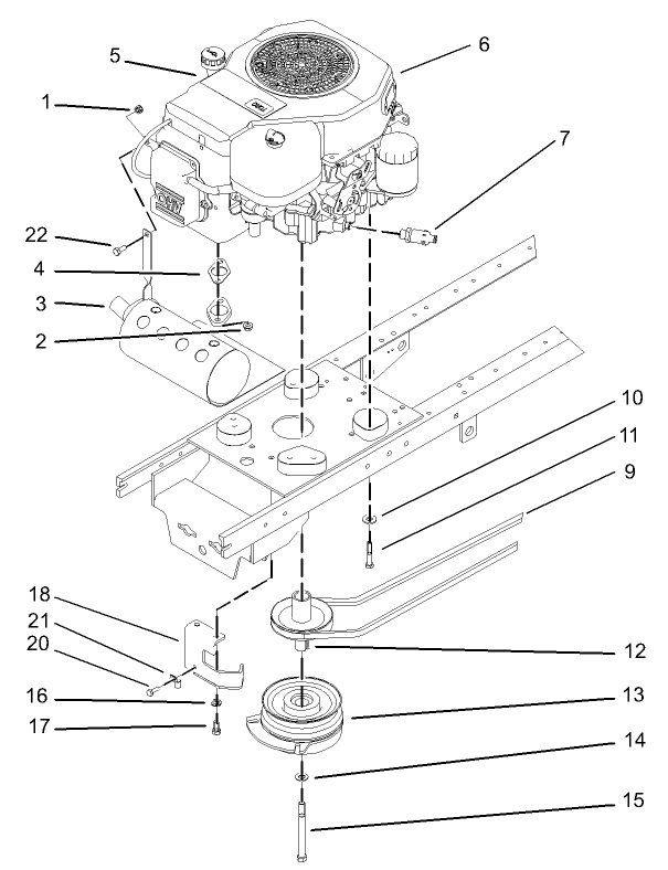 Single Cylinder Engine, Muffler and PTO Assembly