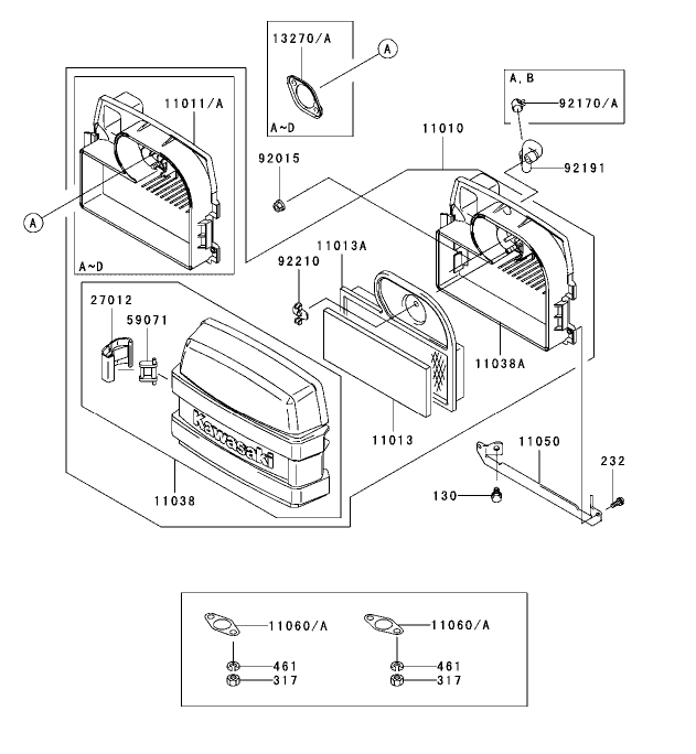 Air Filter/Muffler Assembly Kawasaki FH500V-ES10