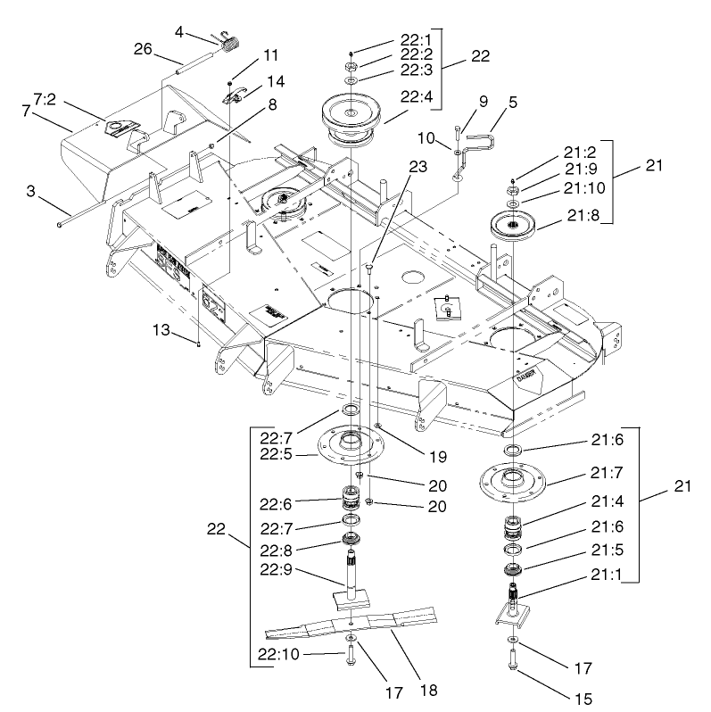 Deck, Pulley and Deflector Assembly
