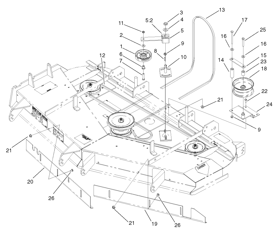Deck, Belt and Idler Arm Assembly