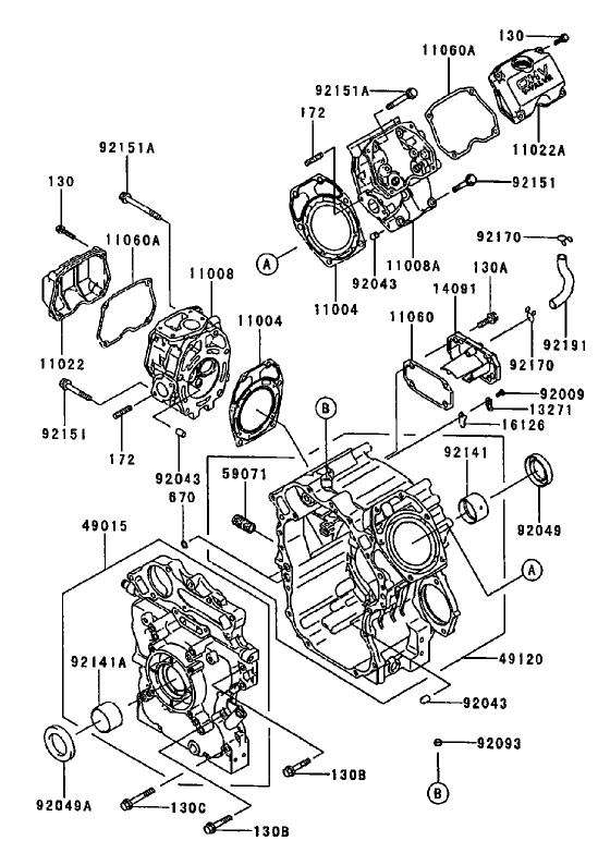 Cylinder/Crankcase Assembly Kawasaki FD750D-AS03