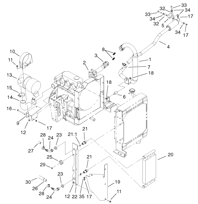 Muffler, Air Cleaner and Oil Cooler Assembly