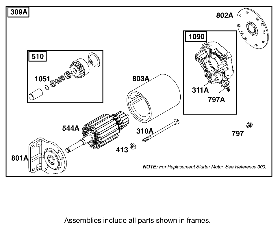 Starter Assembly Briggs and Stratton Model 350447-1331-E1