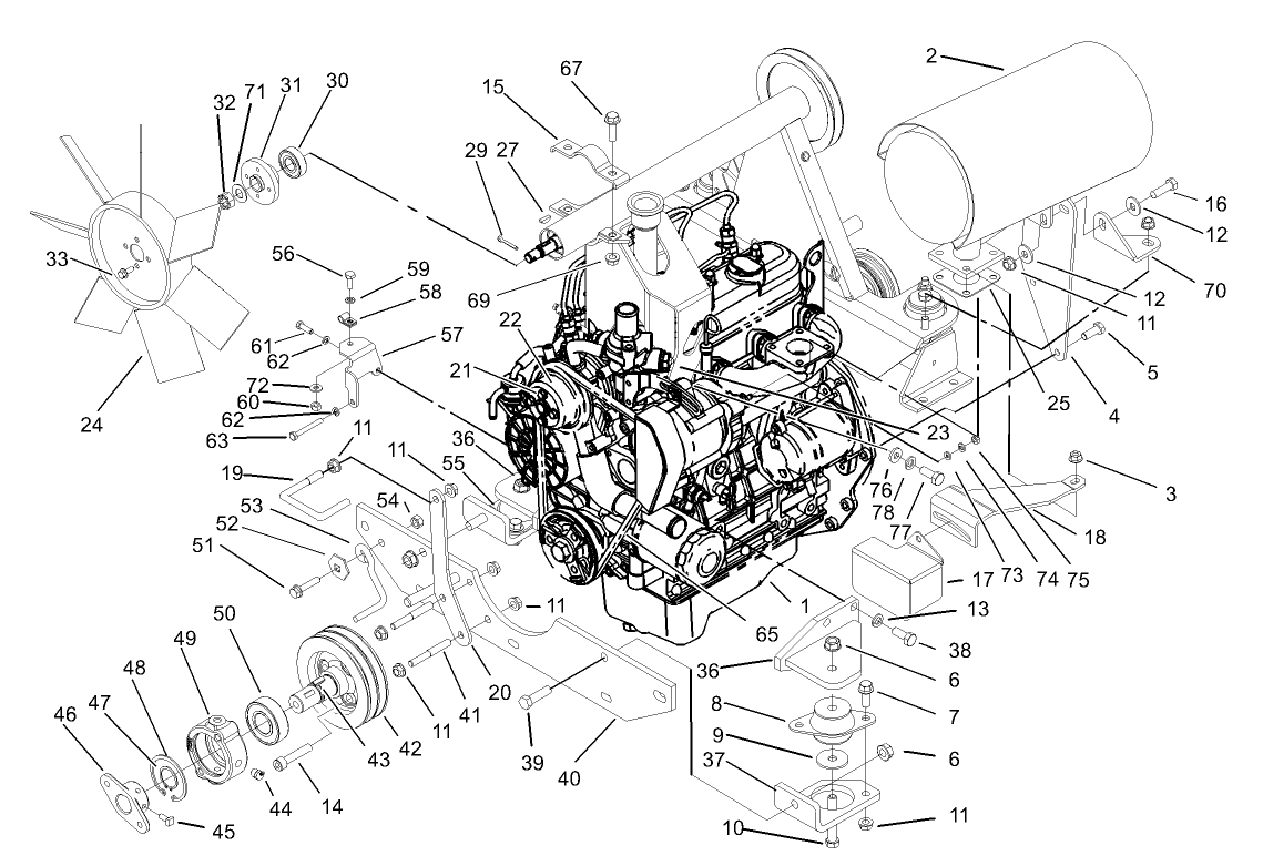 Engine and Mounting Components Assembly