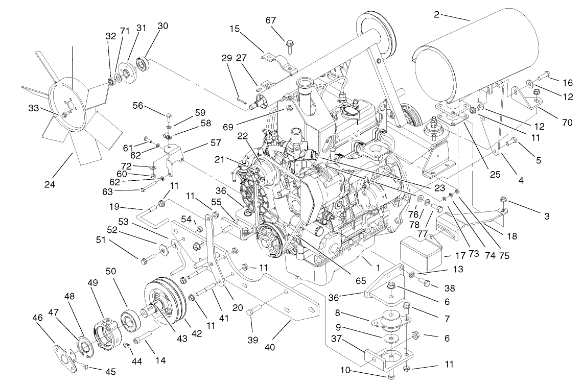 Engine and Mounting Components Assembly