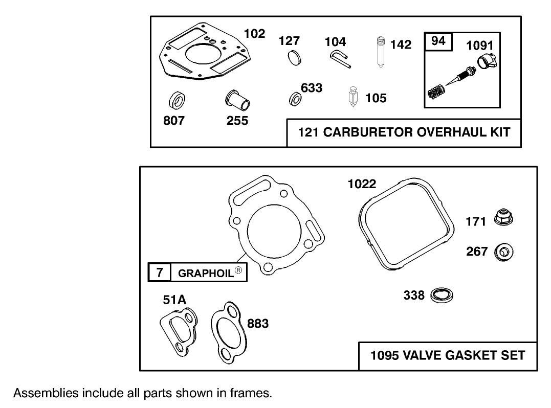 Carburetor Overhaul and Valve Gasket Kit Briggs and Stratton Model 303447-1408-E1