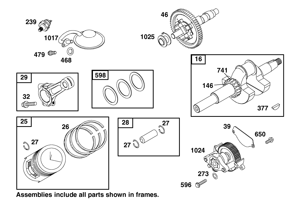 Crankshaft, Piston and Oil Pump Assembly Briggs and Stratton Model 303440-1409-E1