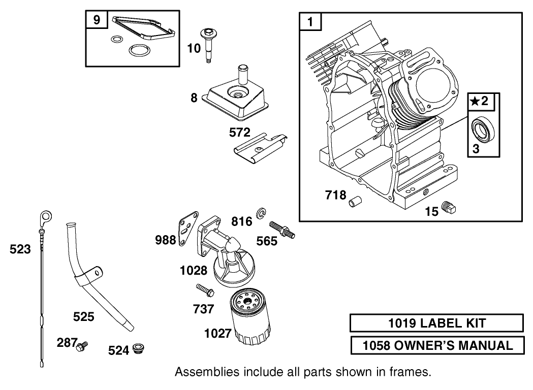 Cylinder, Oil Filter and Dipstick Assembly