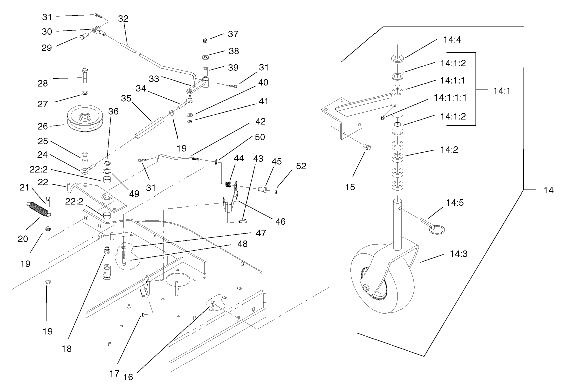 Front Caster and Blade Brake Assembly