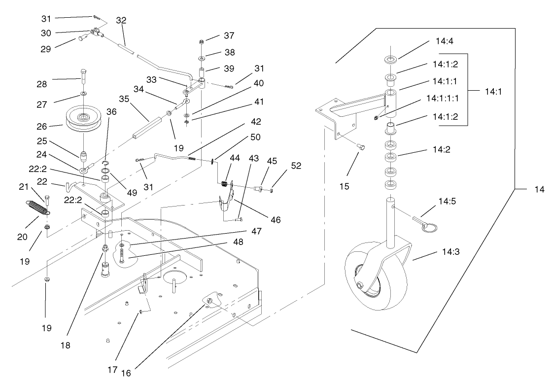 Front Caster and Blade Brake Assembly