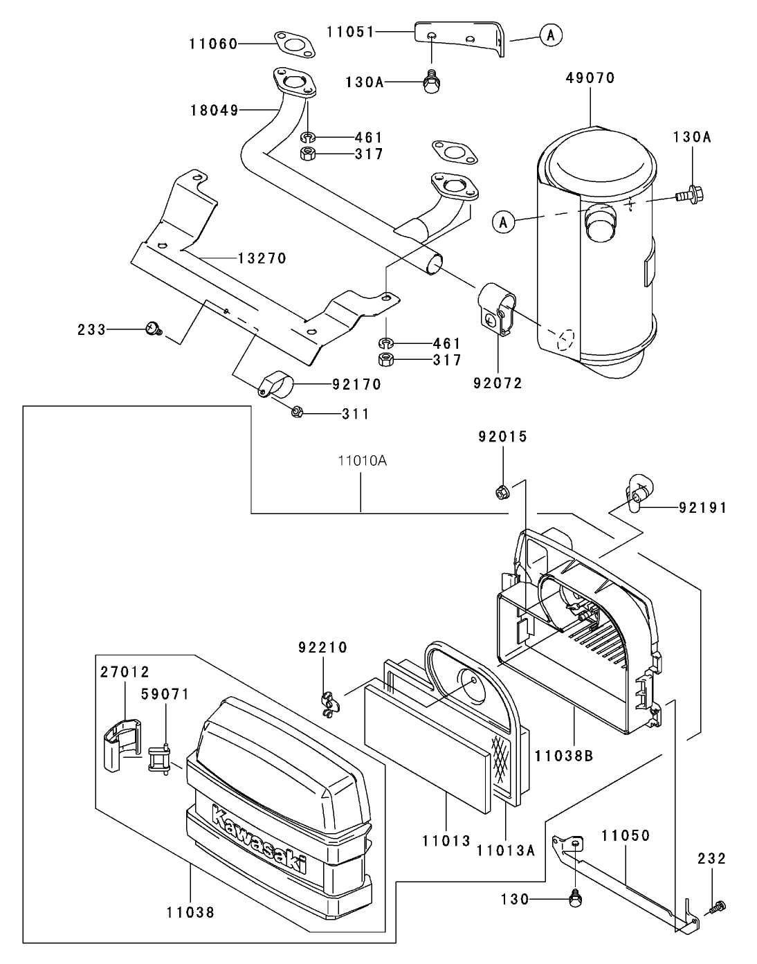 Air Filter and Muffler Assembly  Kawasaki FH500V-BS36
