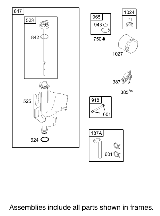 Oil Filter, Tube and Pump Assembly Engine Briggs and Stratton Model 31F777-0161-E1
