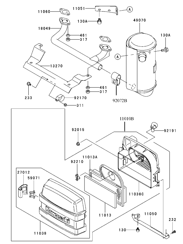 Air Filter / Muffler Assembly  Kawasaki FH531V-CS07